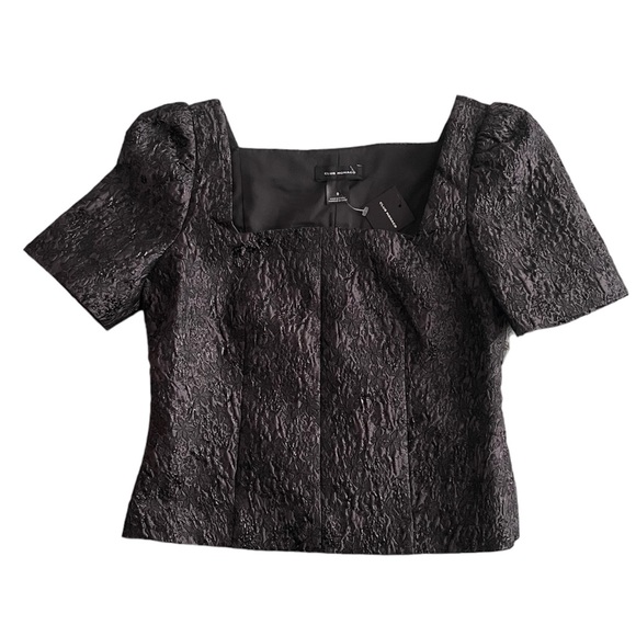 Club Monaco Brocade Puff Sleeve Chemise Black NWT - Picture 4 of 10